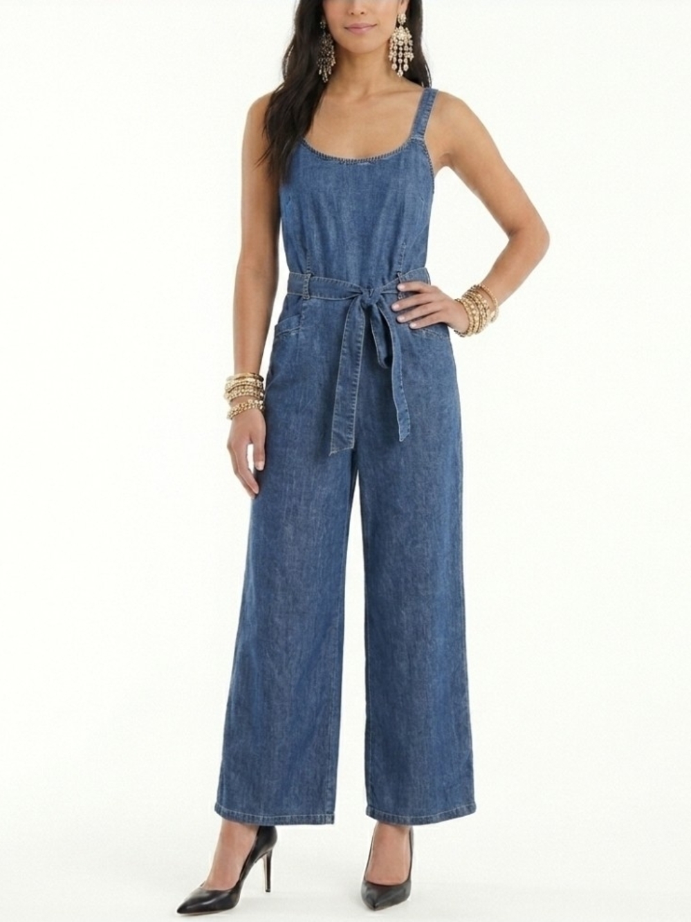 Indulge In Style Blue Chambrey Wide-Leg Belted Jumpsuit